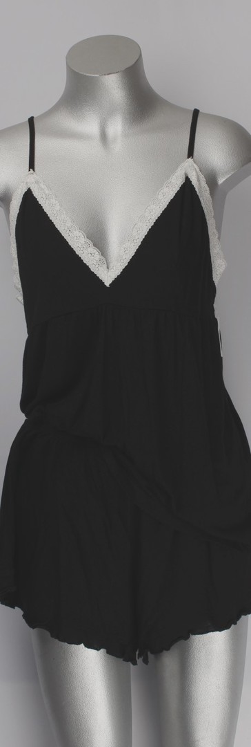 Shortie cotton nightie w ivory lace trim and matching shorts black Style: AL/ND 105 image 0
